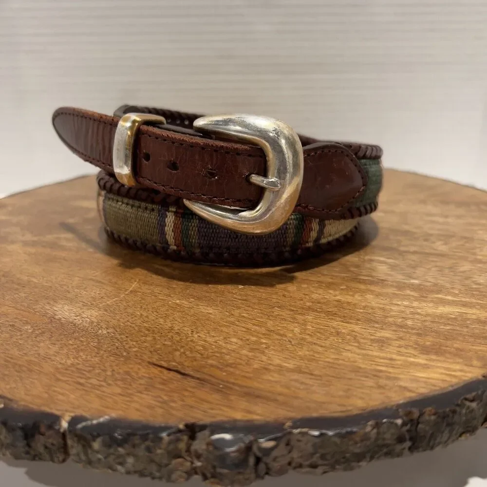 Vintage 90s Colorful Striped Leather Belt 38